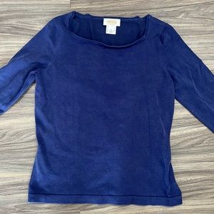 4/$25 SALE Talbots Blue Square Neck Long Sleeve Top Coastal Summer Vibe